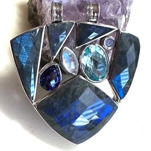 sajen Labradorite & Multi Gemstone Pendant in Rhodium over Sterling Silver